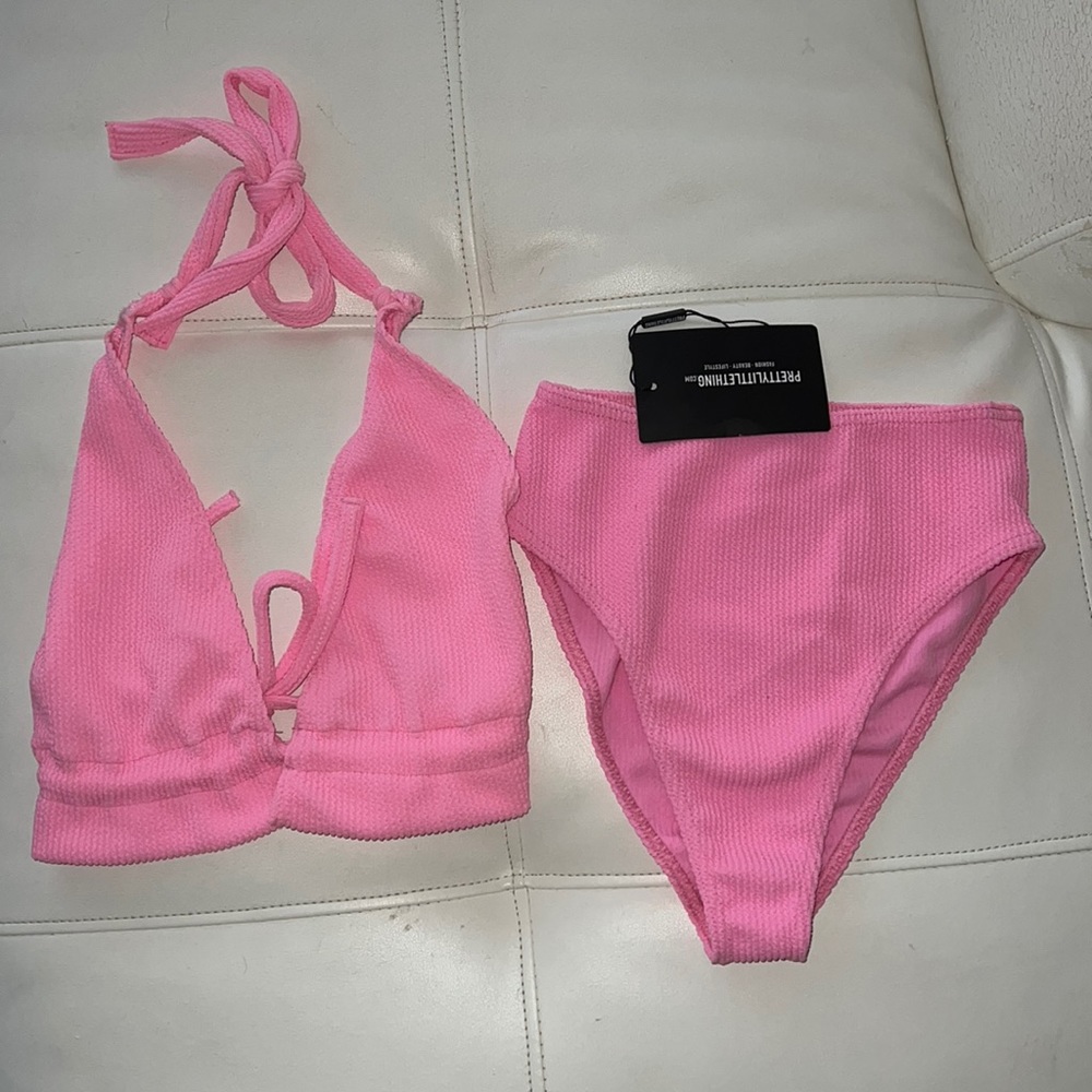 Pink Pretty Little Thing waffle material bikini